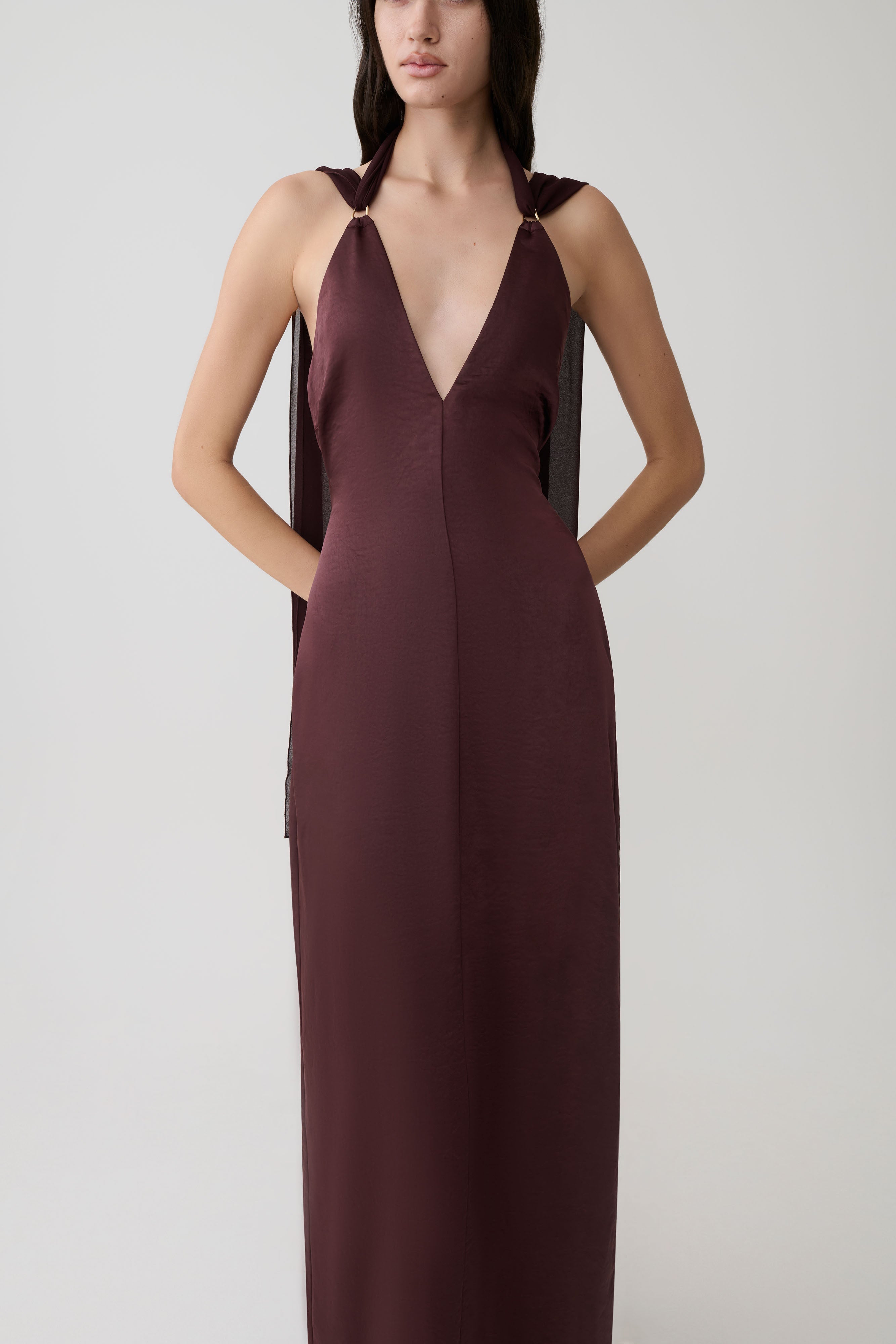 Myla Draped Shoulders Satin Maxi Dress