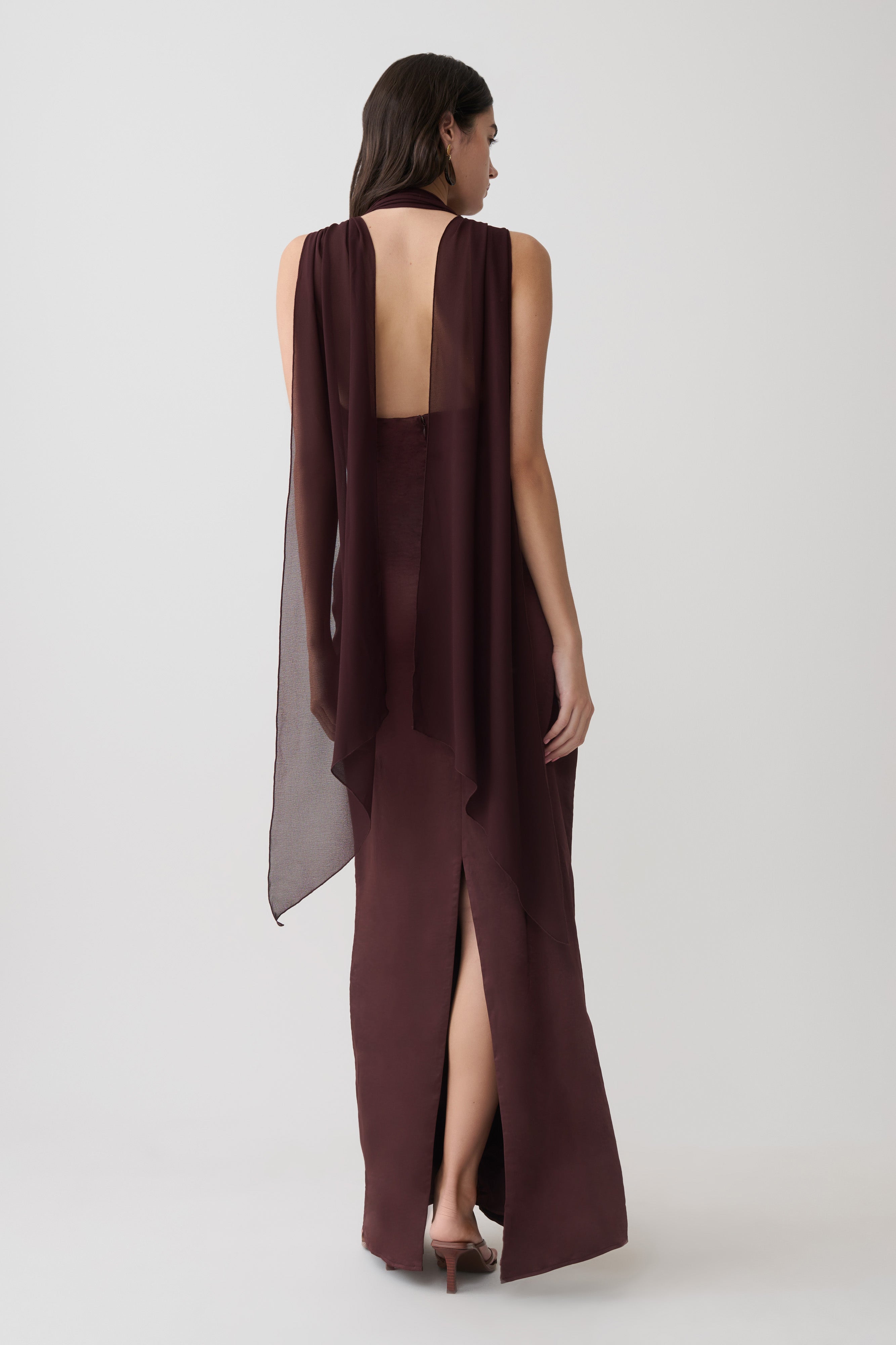 Myla Draped Shoulders Satin Maxi Dress