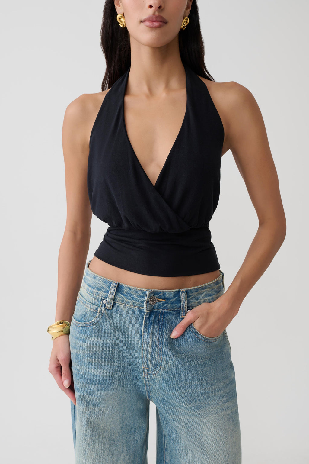 Jina Draped Halter Top in Black – Chic&Drifts