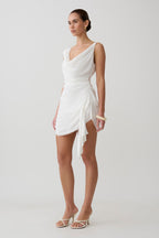 Lucile Cowl Drape Satin Mini Dress in White – Chic&Drifts