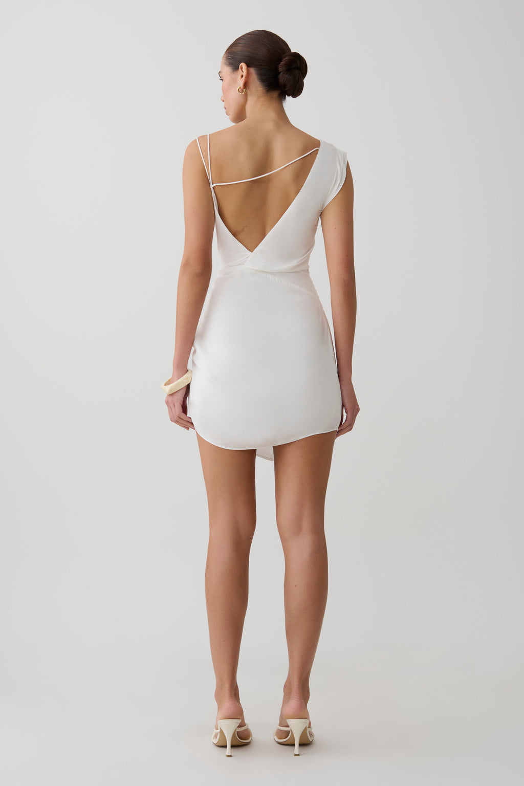 Lucile Cowl Drape Satin Mini Dress in White – Chic&Drifts