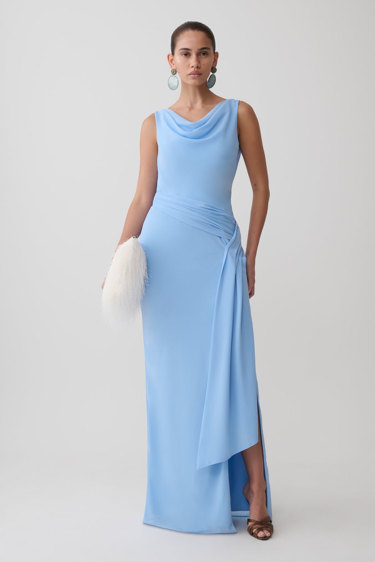 Marjorie Draped Back Chiffon Maxi Dress in Sky Blue – Chic&Drifts