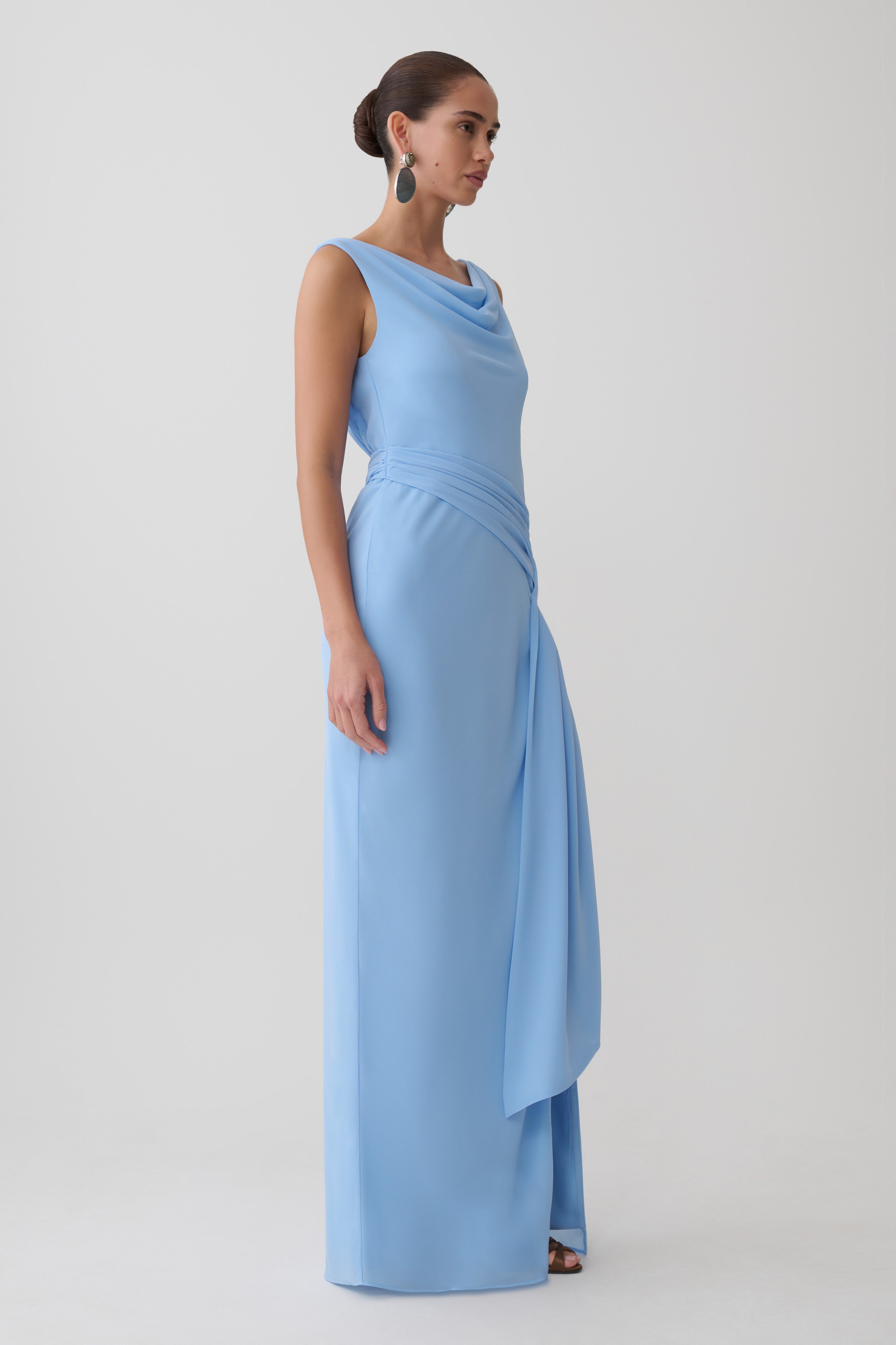Marjorie Draped Back Chiffon Maxi Dress in Sky Blue – Chic&Drifts