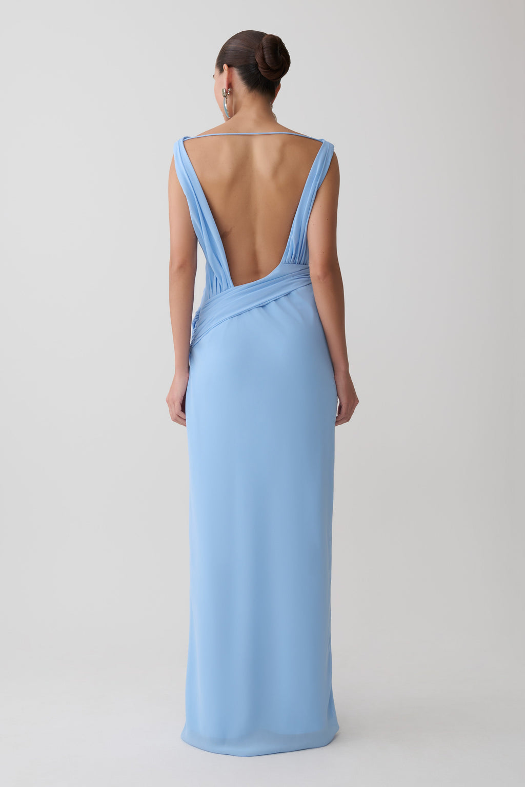 Marjorie Draped Back Chiffon Maxi Dress in Sky Blue – Chic&Drifts