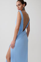 Marjorie Draped Back Chiffon Maxi Dress in Sky Blue – Chic&Drifts