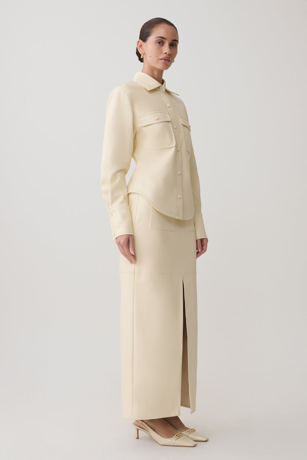 Winslet Faux Leather Shirt in Bone – Chic&Drifts