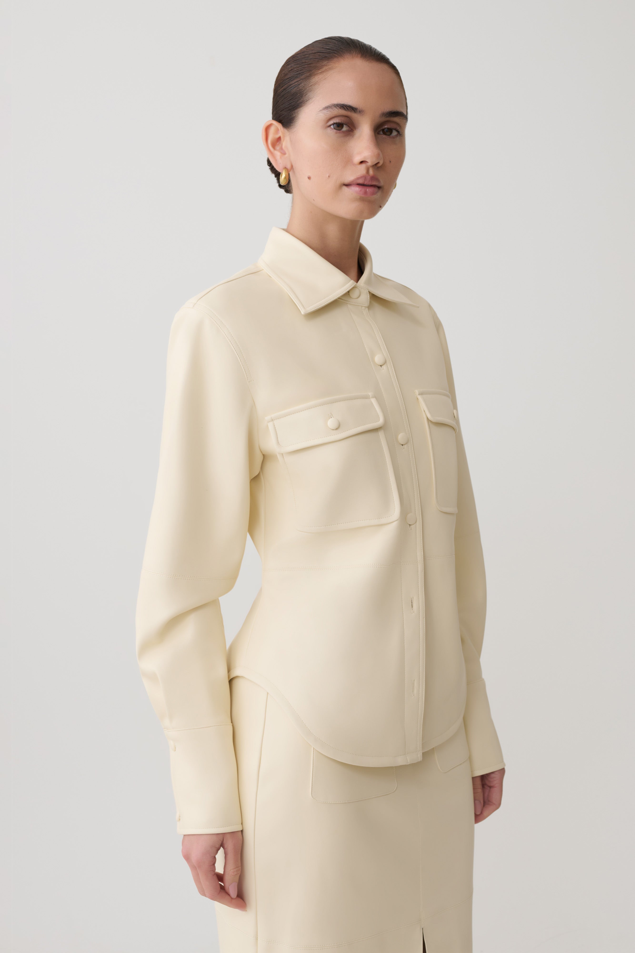 Winslet Faux Leather Shirt in Bone – Chic&Drifts