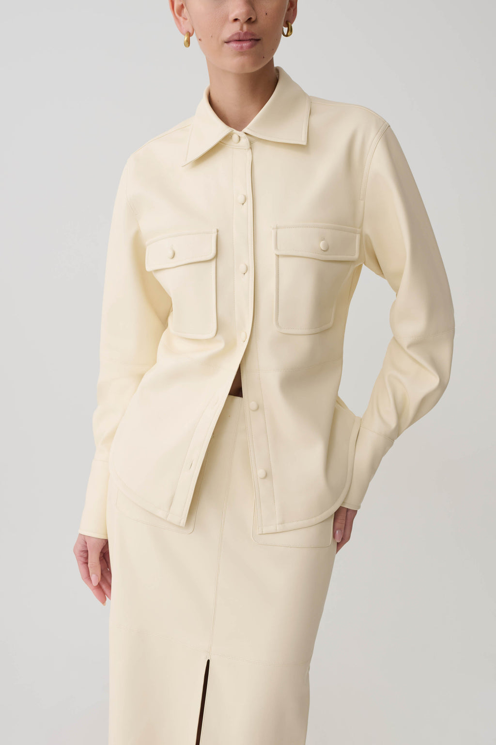Winslet Faux Leather Shirt in Bone – Chic&Drifts