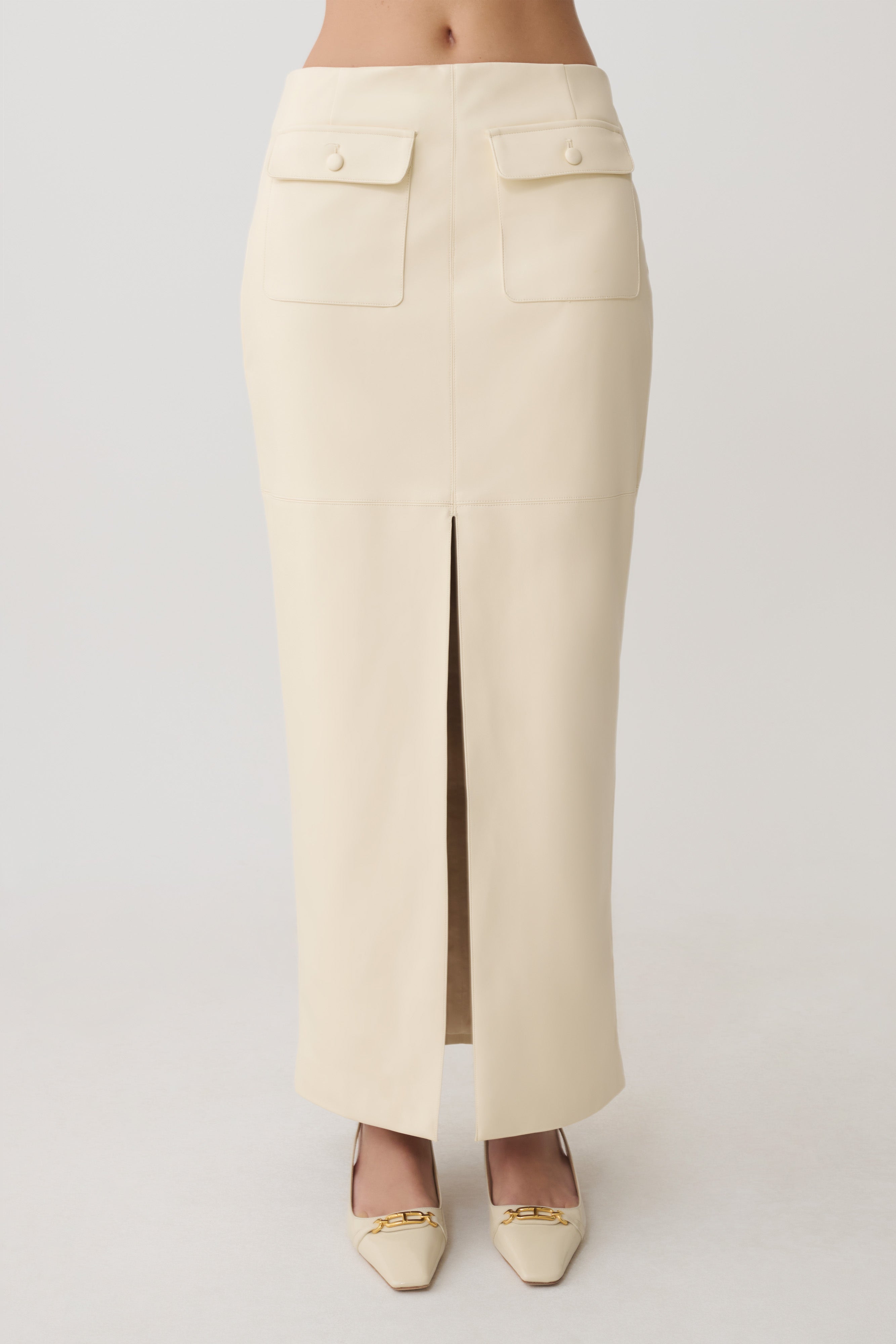 Winslet Faux Leather Maxi Skirt in Bone – Chic&Drifts