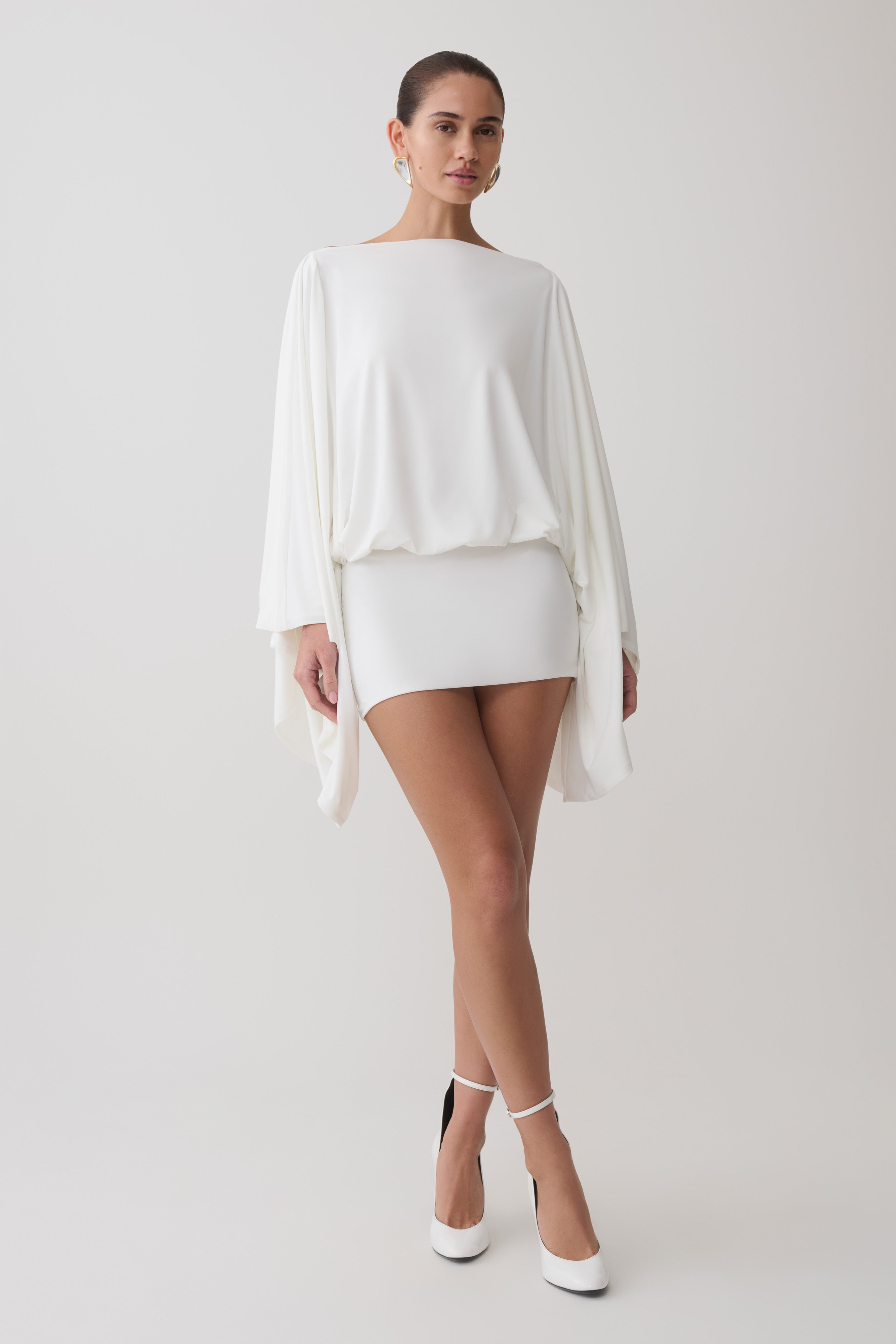 Jessy Draped Mini Dress in Ivory – Chic&Drifts