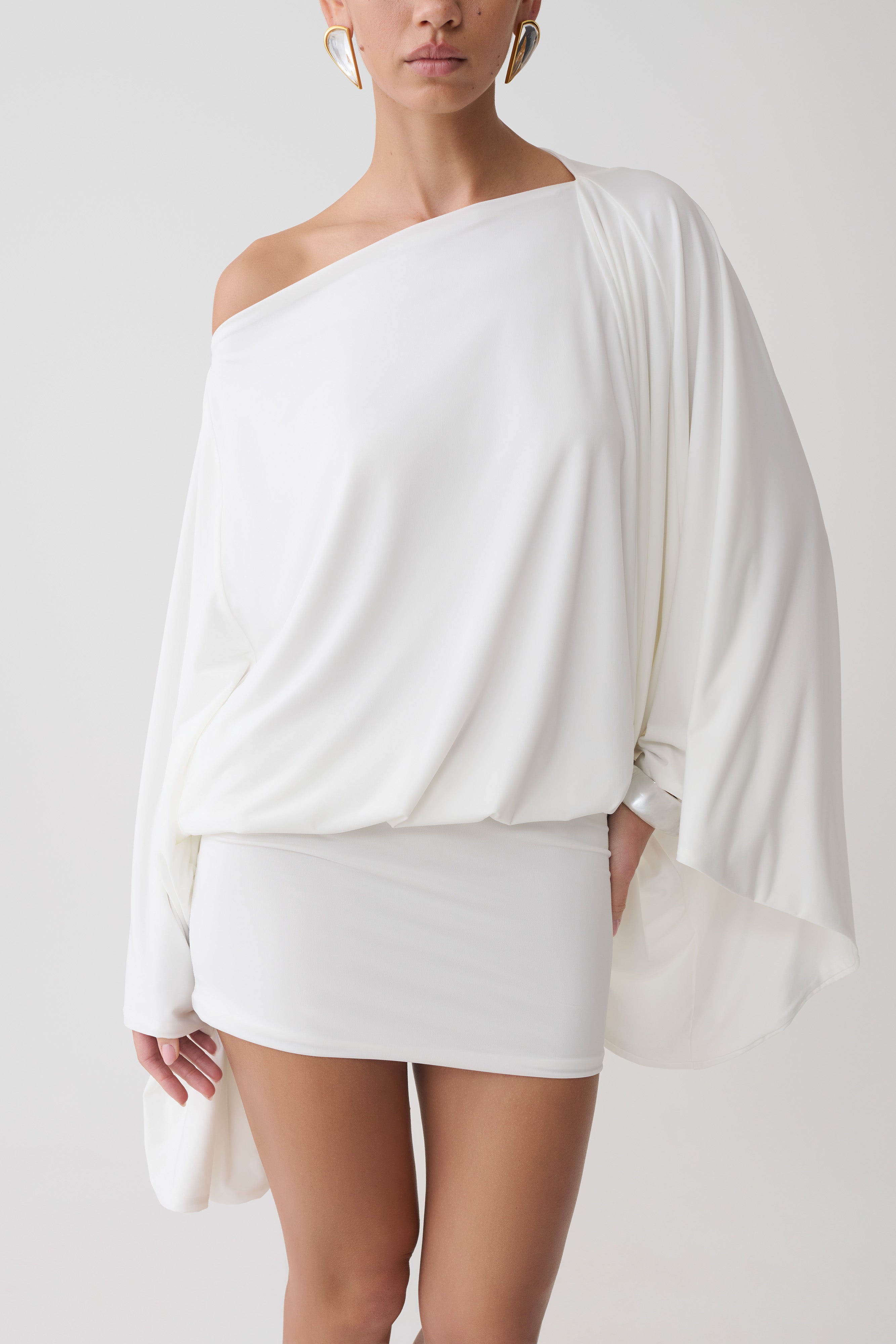 Jessy Draped Mini Dress in Ivory – Chic&Drifts
