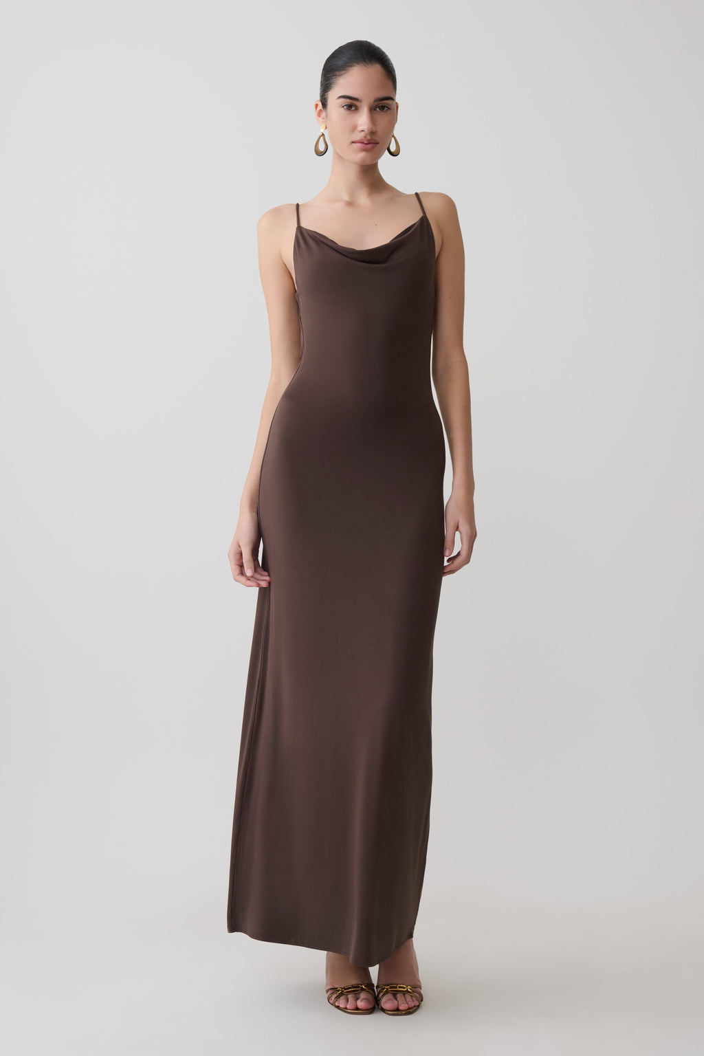 Joni Cowl Maxi Dress in Bitter Chocolate – Chic&Drifts