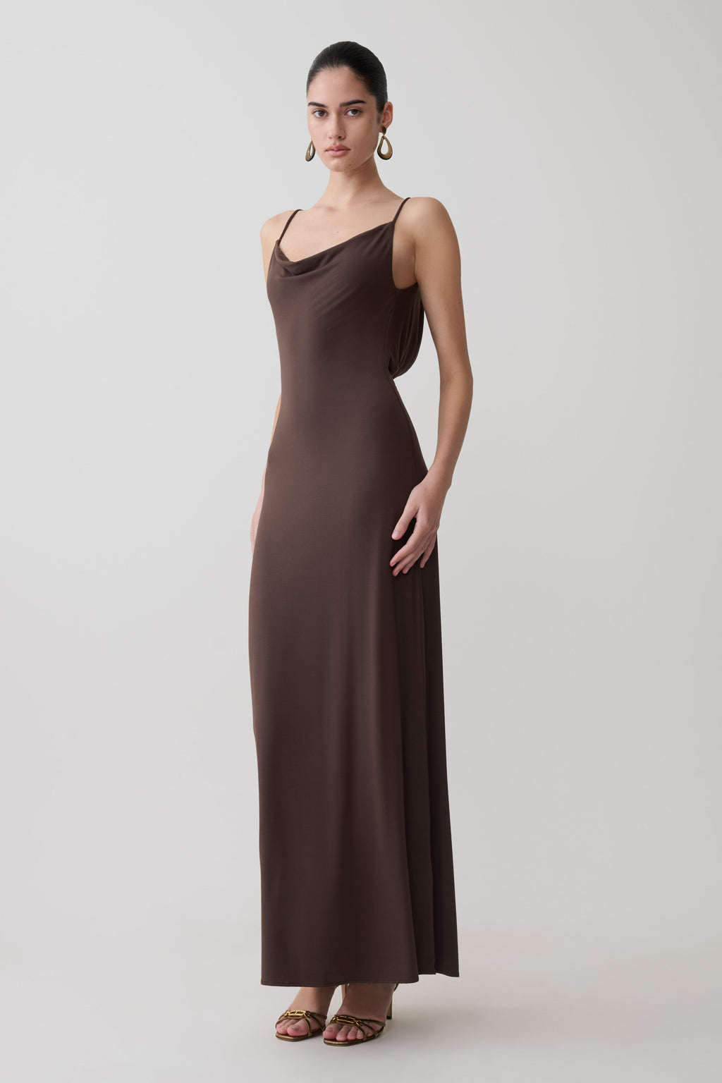 Joni Cowl Maxi Dress in Bitter Chocolate – Chic&Drifts