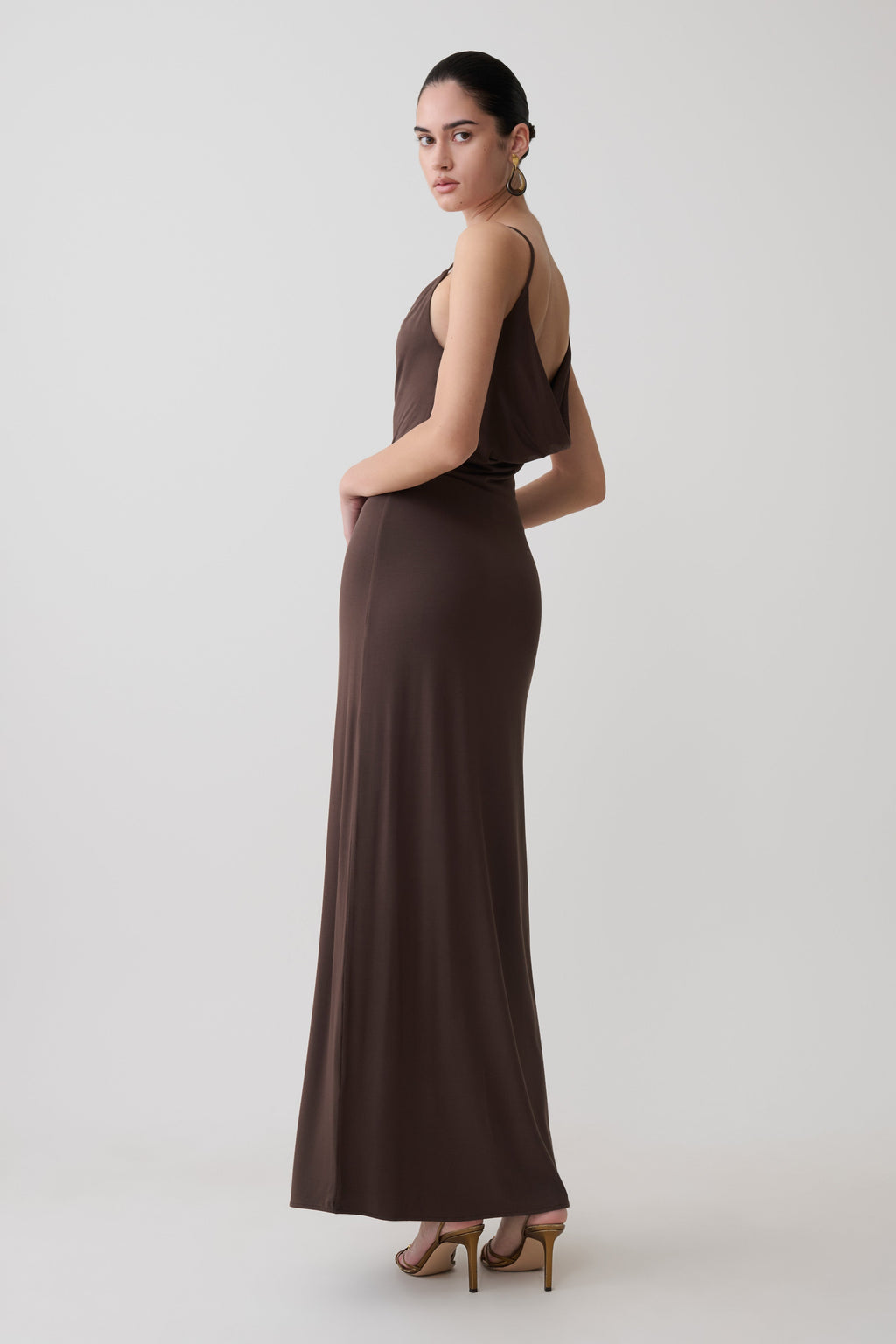 Joni Cowl Maxi Dress in Bitter Chocolate – Chic&Drifts