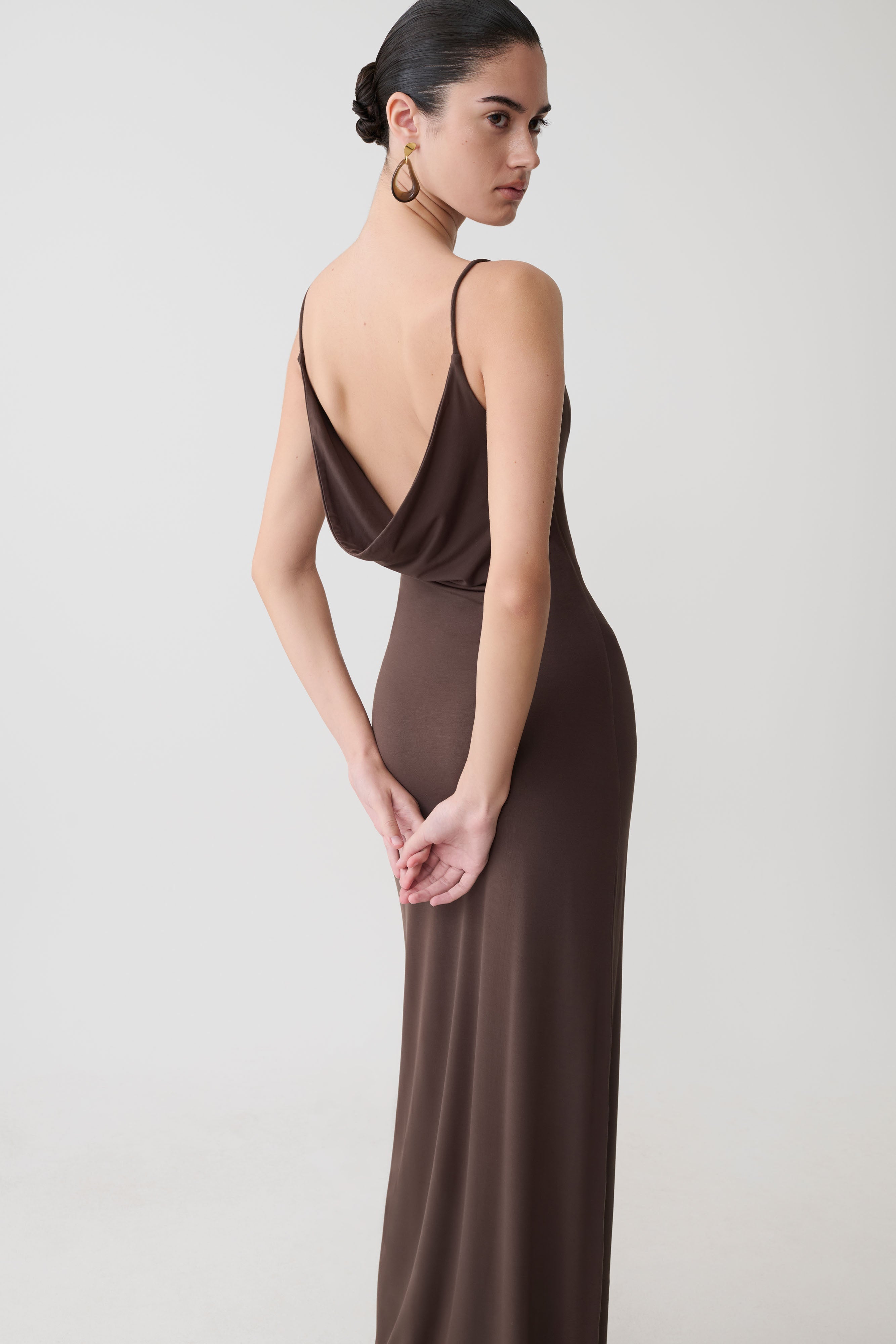 Joni Cowl Maxi Dress in Bitter Chocolate – Chic&Drifts