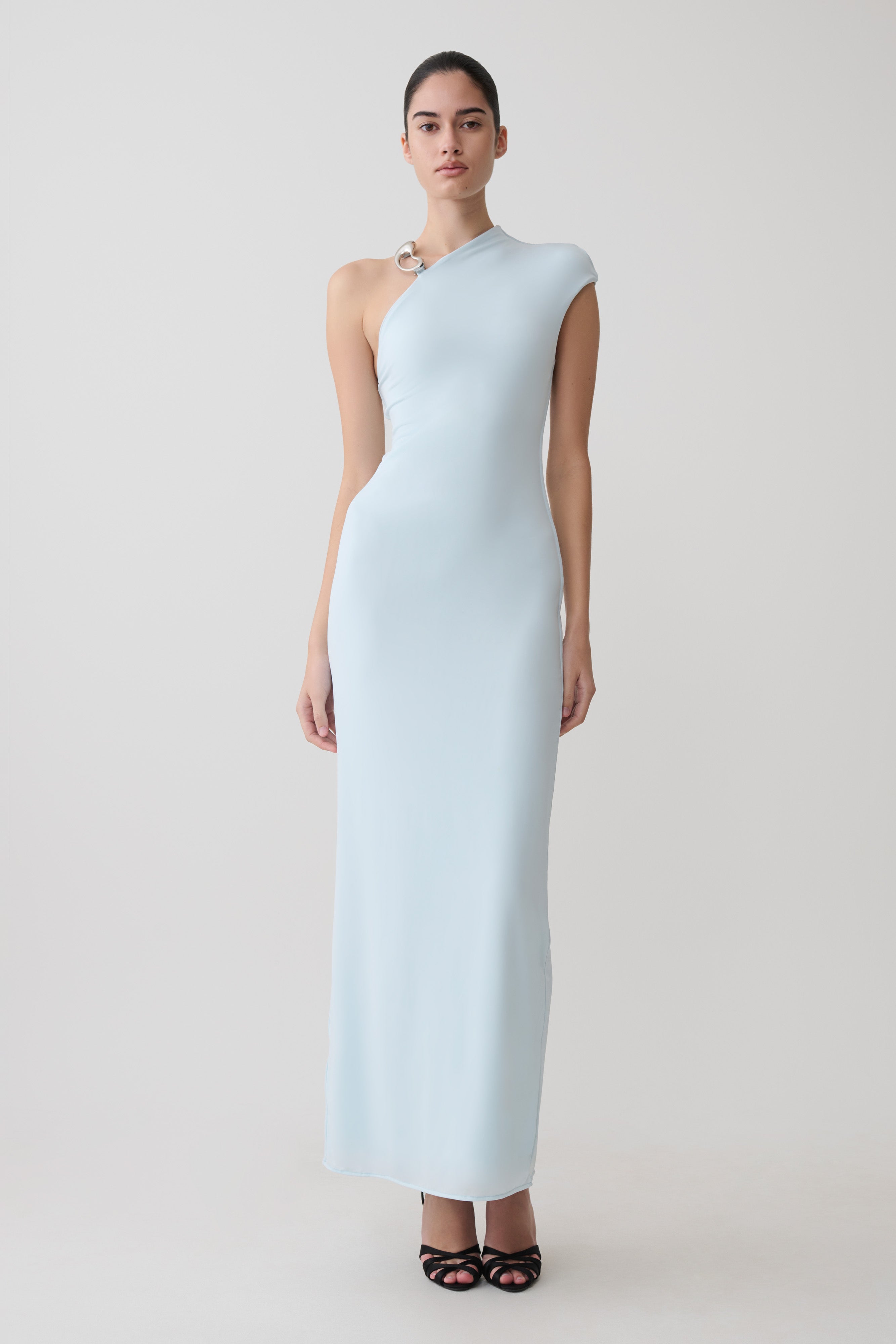 Oden Slinky Maxi Dress With Hardware in Sky Blue – Chic&Drifts