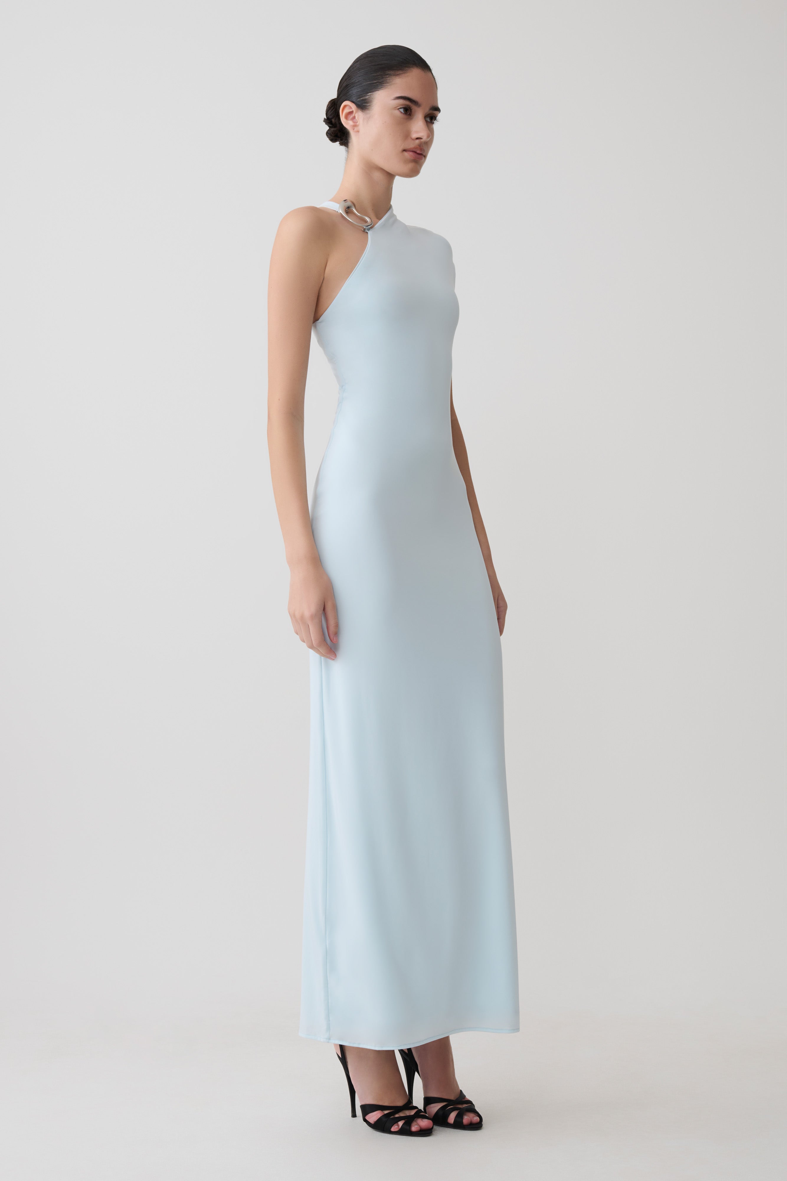 Oden Slinky Maxi Dress With Hardware in Sky Blue – Chic&Drifts