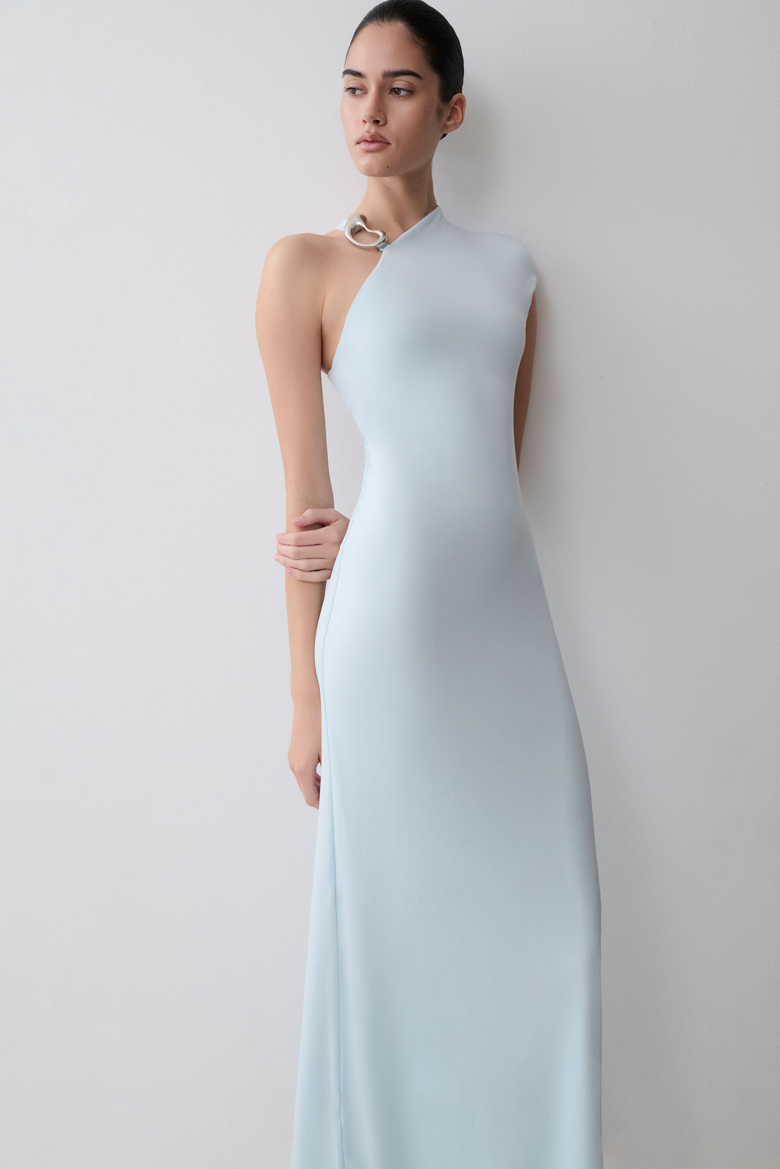 Oden Slinky Maxi Dress With Hardware in Sky Blue – Chic&Drifts