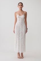 Ottilie Lace And Mesh Midi Dress in White – Chic&Drifts