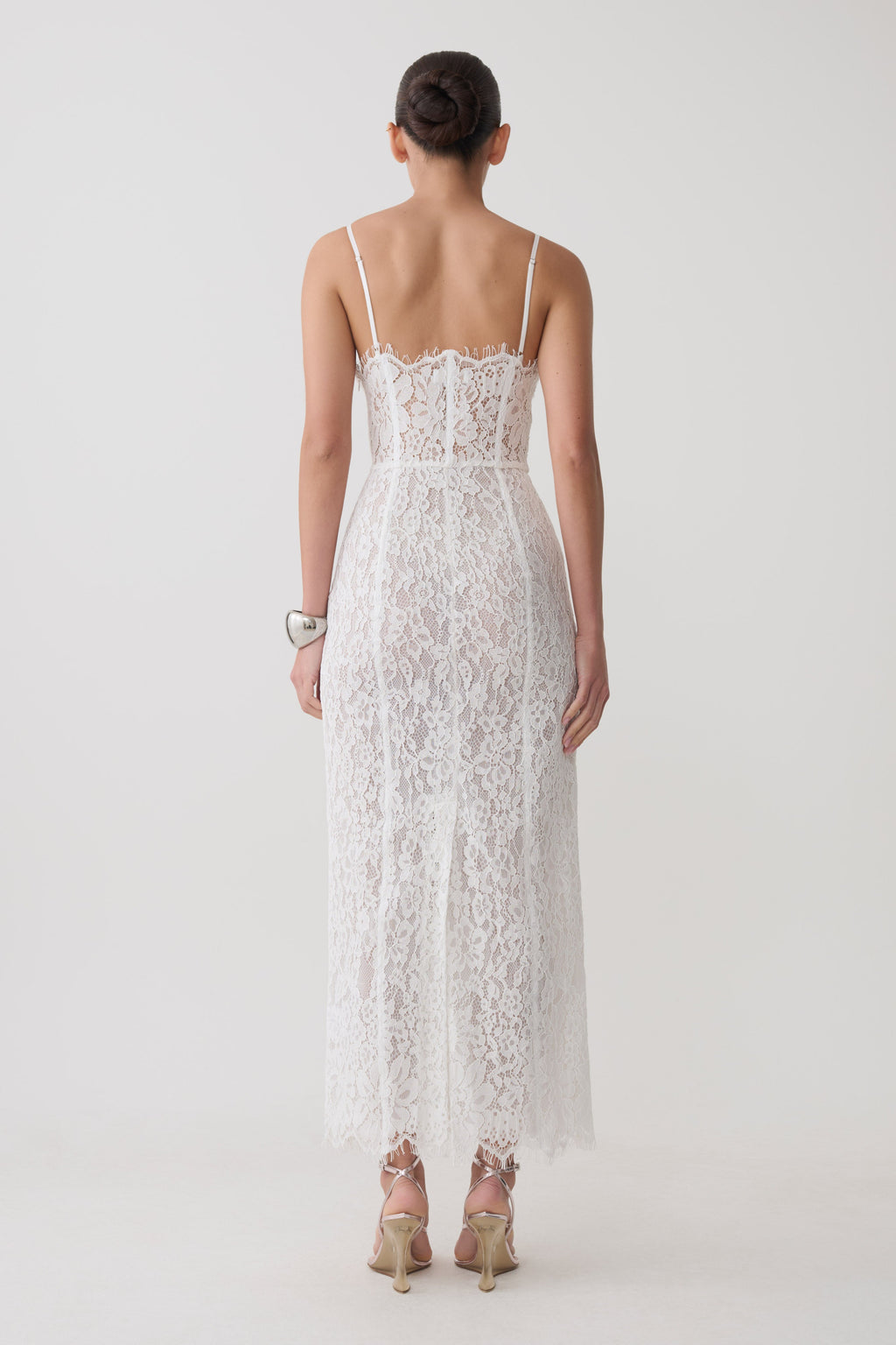 Ottilie Lace And Mesh Midi Dress in White – Chic&Drifts
