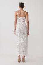 Ottilie Lace And Mesh Midi Dress in White – Chic&Drifts