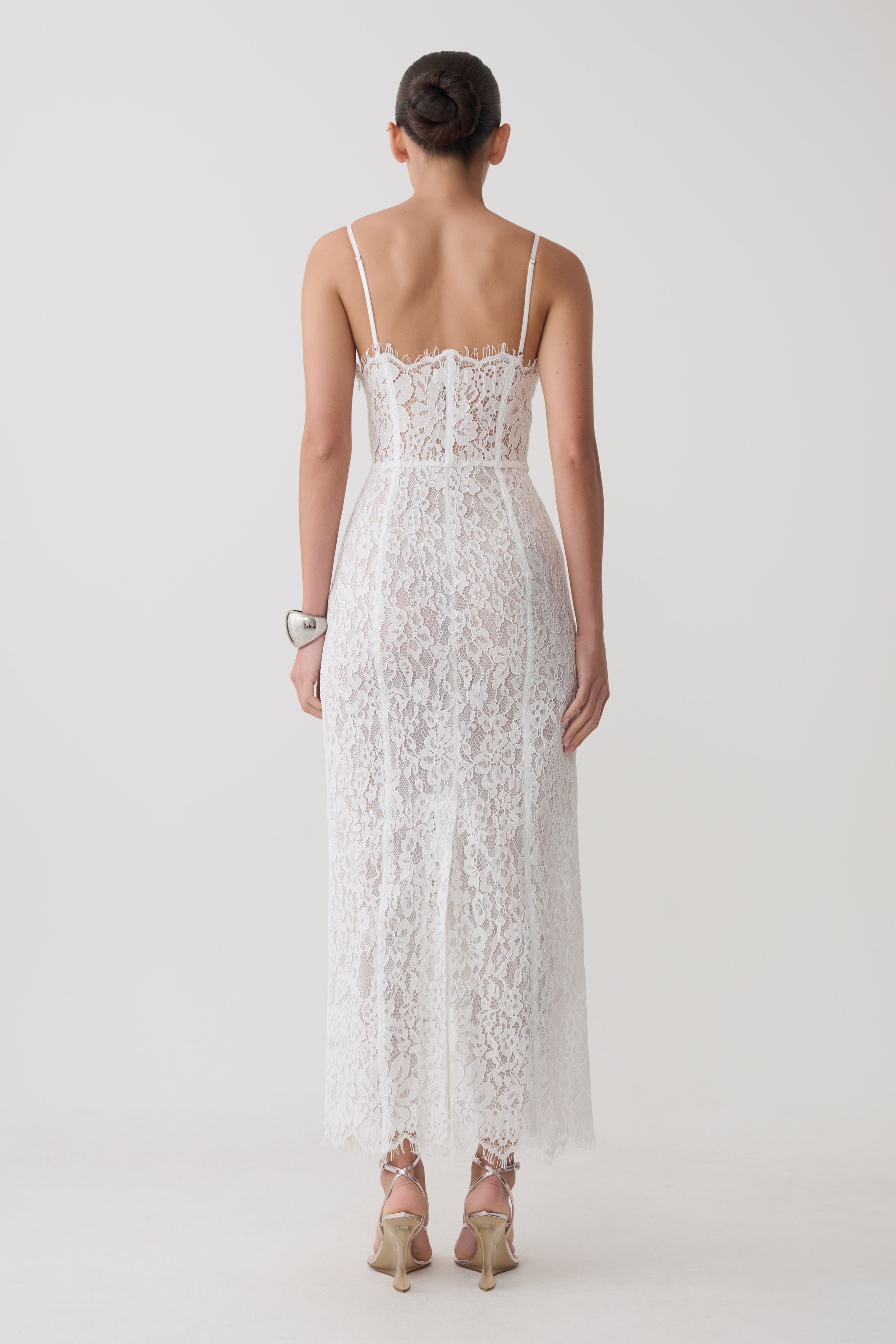 Ottilie Lace And Mesh Midi Dress in White – Chic&Drifts