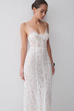Ottilie Lace And Mesh Midi Dress in White – Chic&Drifts