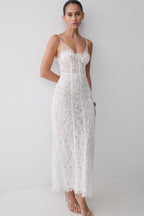 Ottilie Lace And Mesh Midi Dress in White – Chic&Drifts
