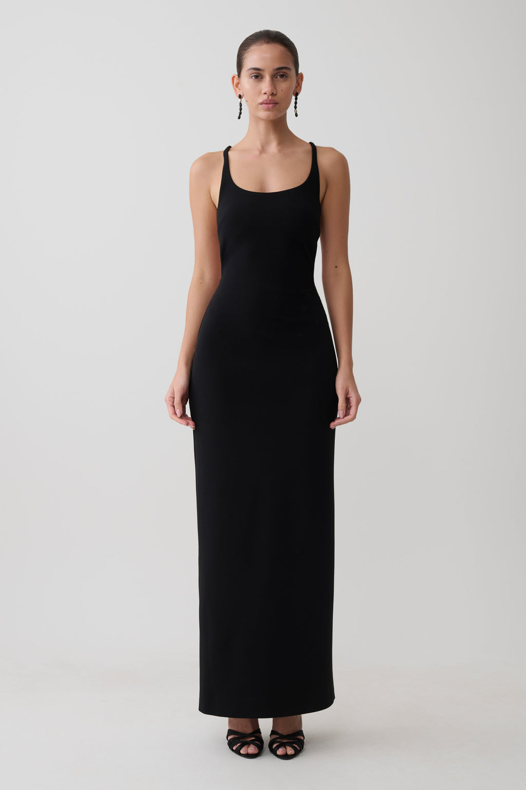 Julian Crepe Strapped Back Maxi Dress in Black – Chic&Drifts