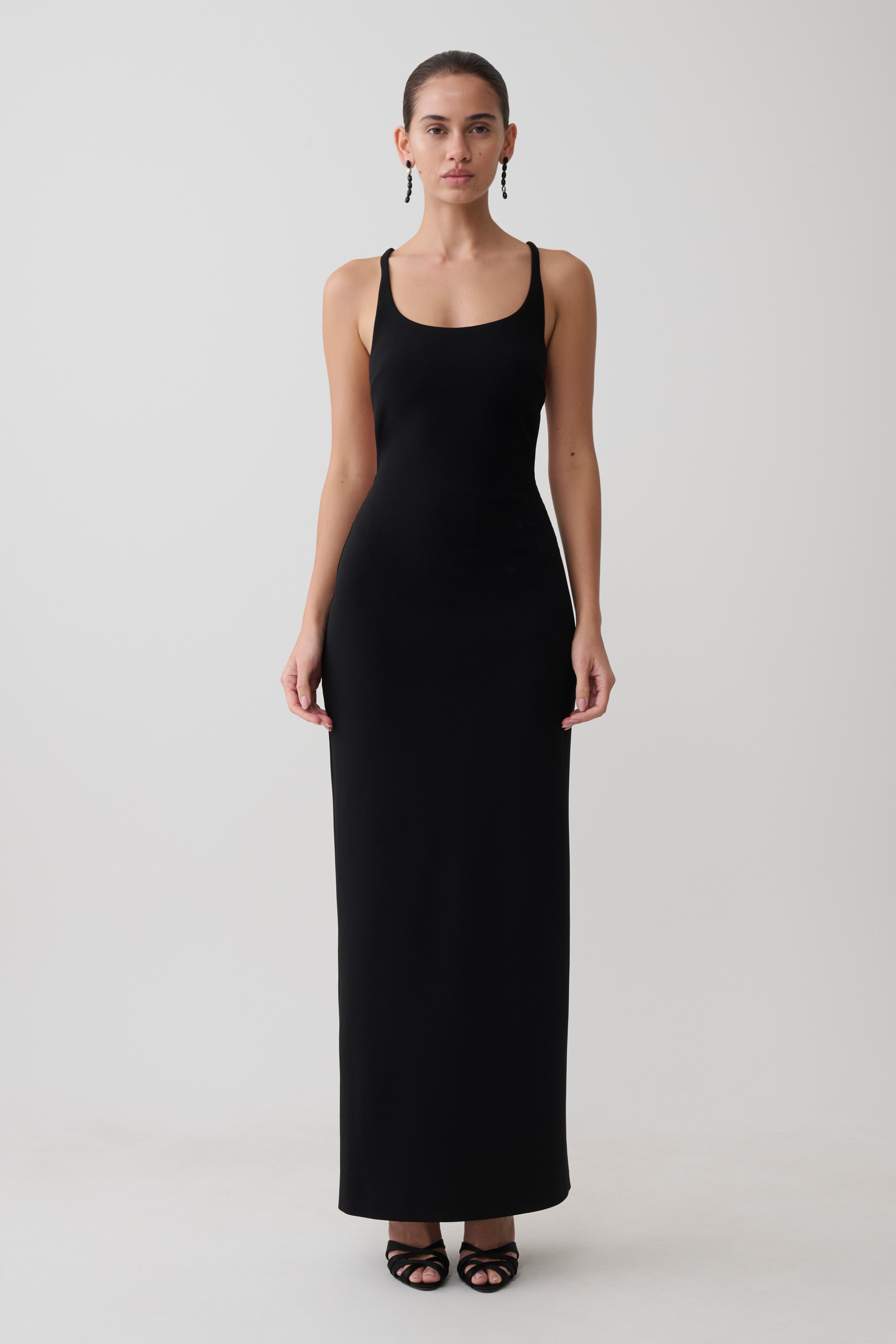 Julian Crepe Strapped Back Maxi Dress in Black – Chic&Drifts