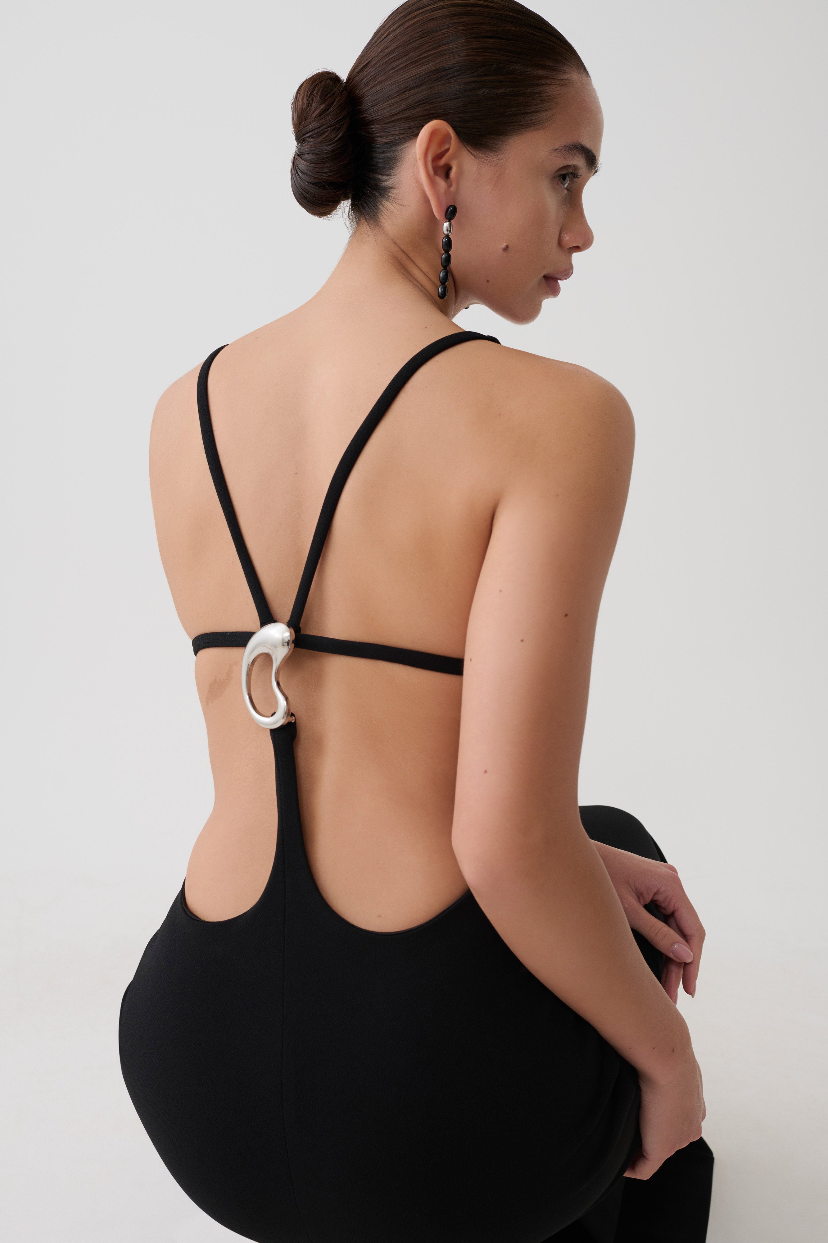 Julian Crepe Strapped Back Maxi Dress in Black – Chic&Drifts