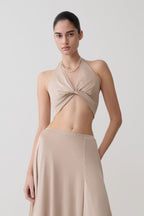 Nola Draped Lurex Halter Top in Gold – Chic&Drifts