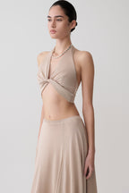 Nola Draped Lurex Halter Top in Gold – Chic&Drifts