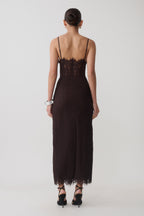 Ottilie Lace And Mesh Midi Dress in Dark Chocolate – Chic&Drifts