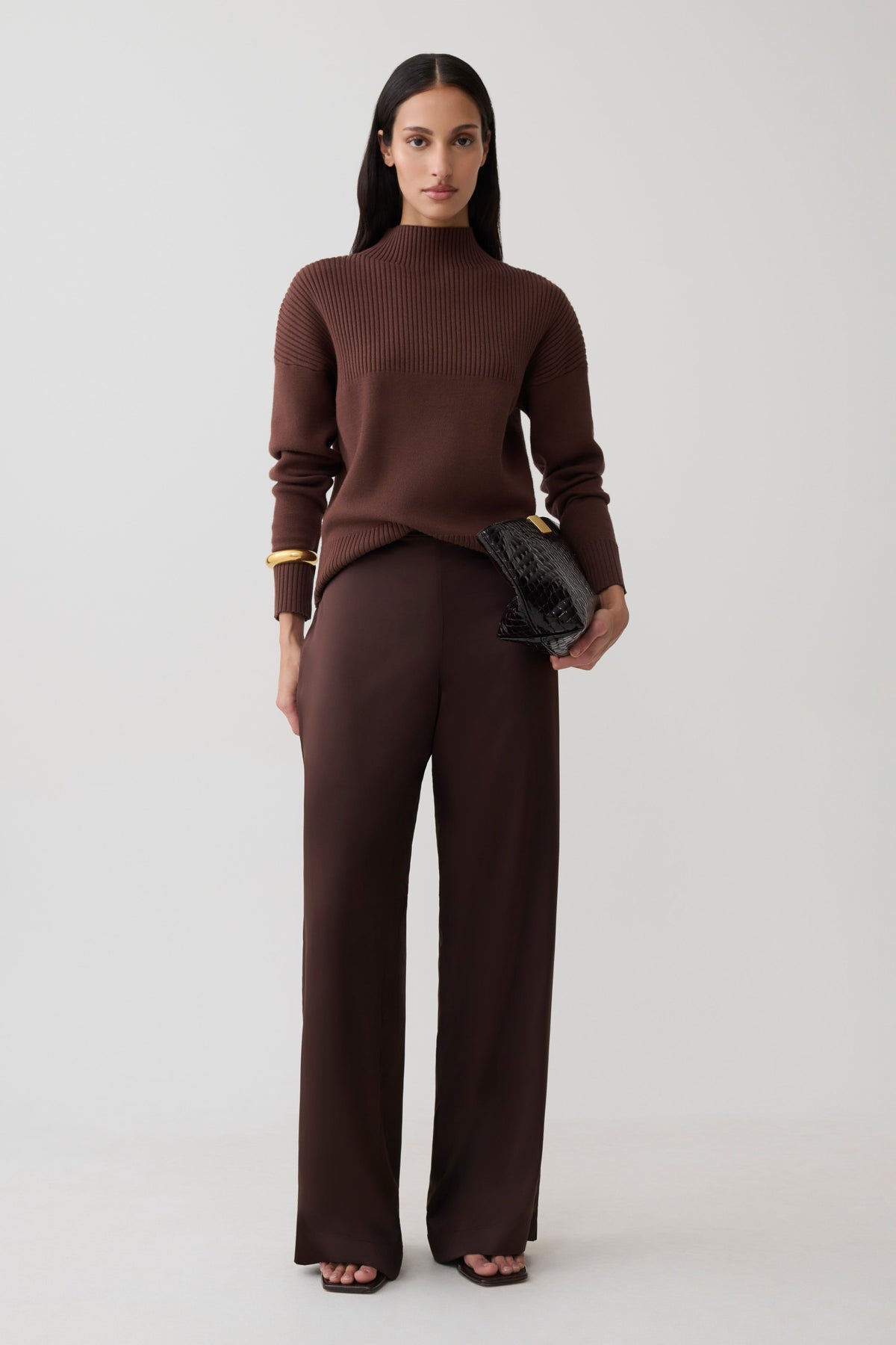 Stanley Ribbed High Neck Jumper in Chocolate – Chic&Drifts