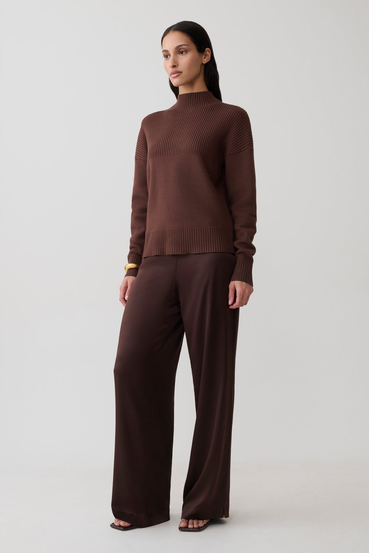 Stanley Ribbed High Neck Jumper in Chocolate – Chic&Drifts