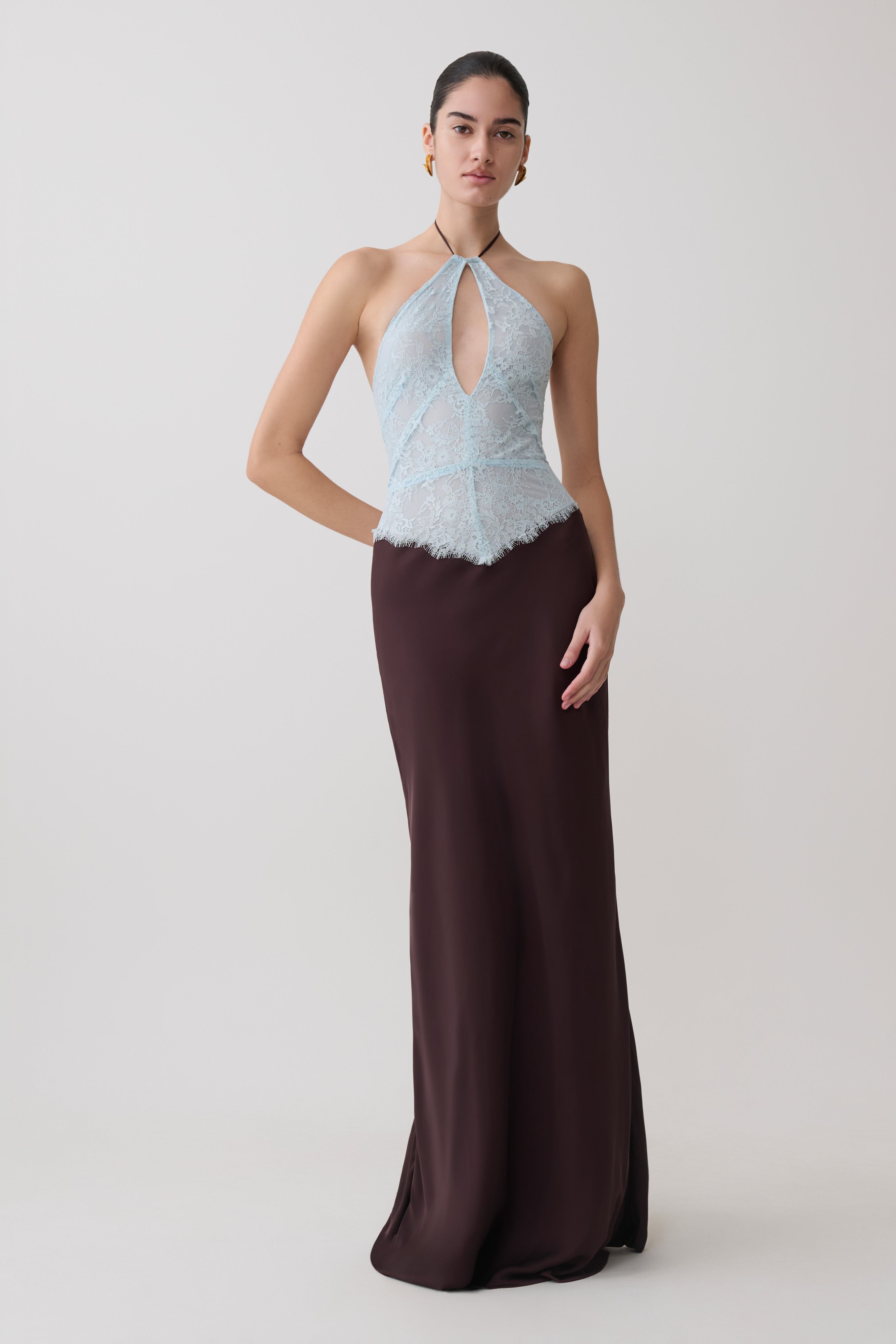 Sascha Lace And Satin Halter Maxi Dress