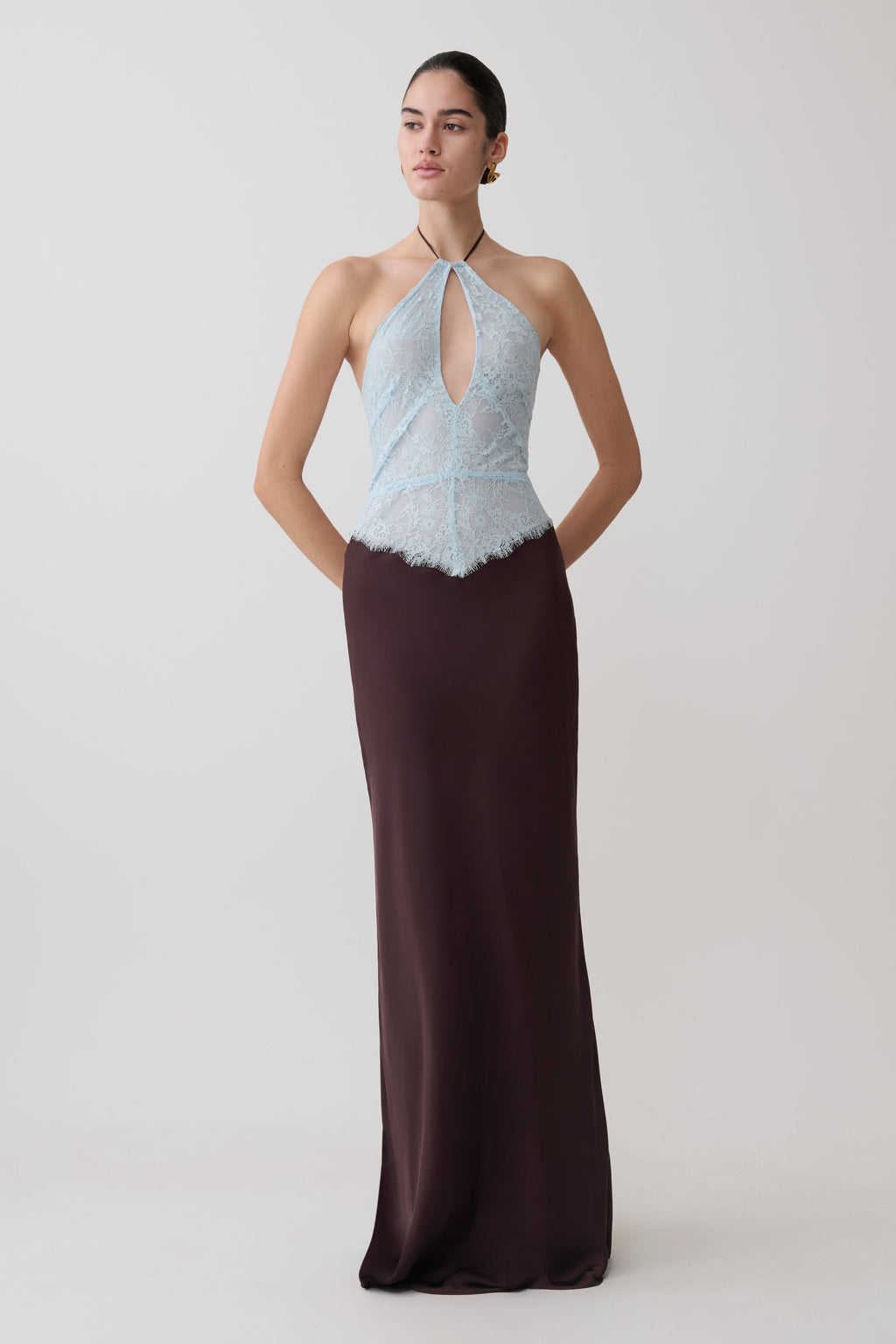 Sascha Lace And Satin Halter Maxi Dress