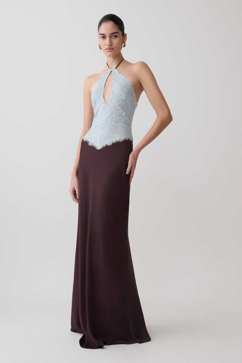 Sascha Lace And Satin Halter Maxi Dress