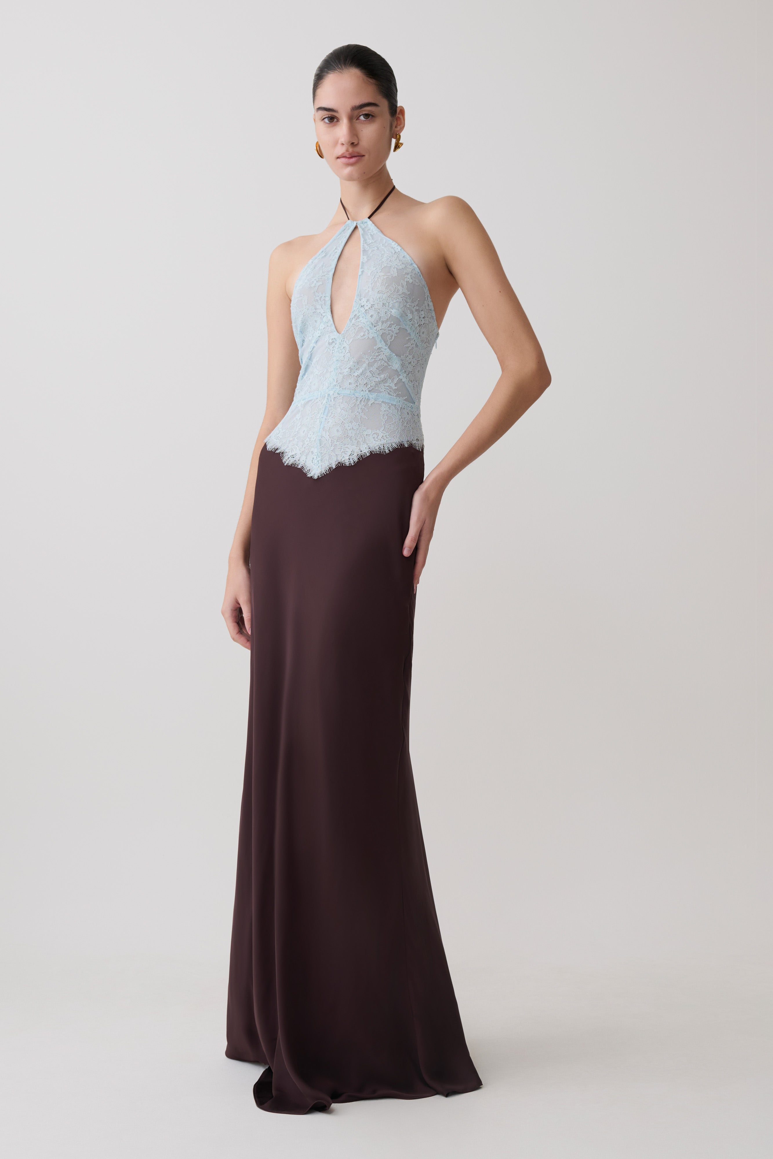 Sascha Lace And Satin Halter Maxi Dress