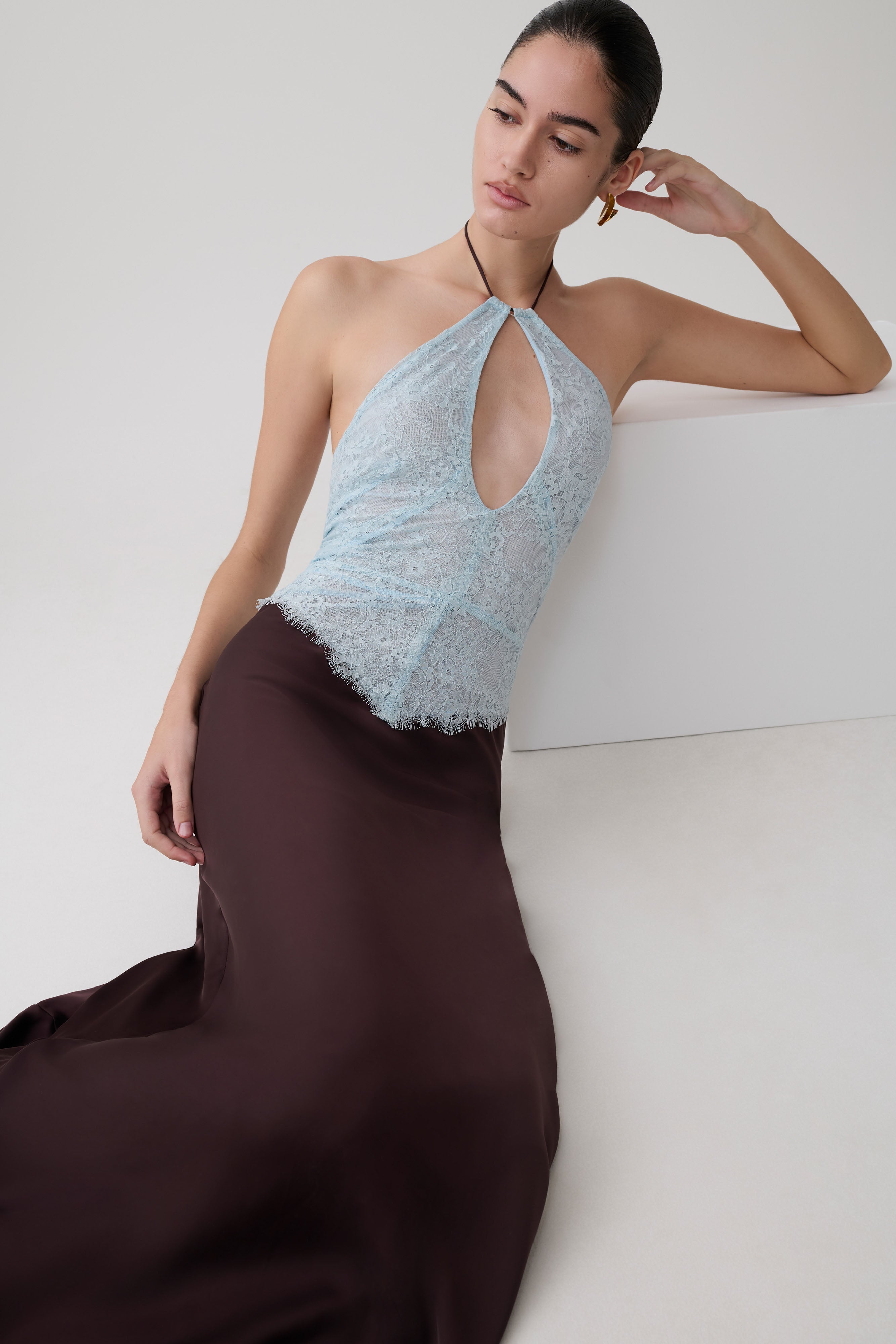 Sascha Lace And Satin Halter Maxi Dress