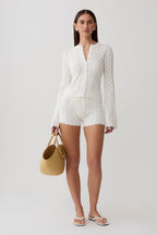 Darlene Pointelle Knit Long Sleeve Top in White – Chic&Drifts