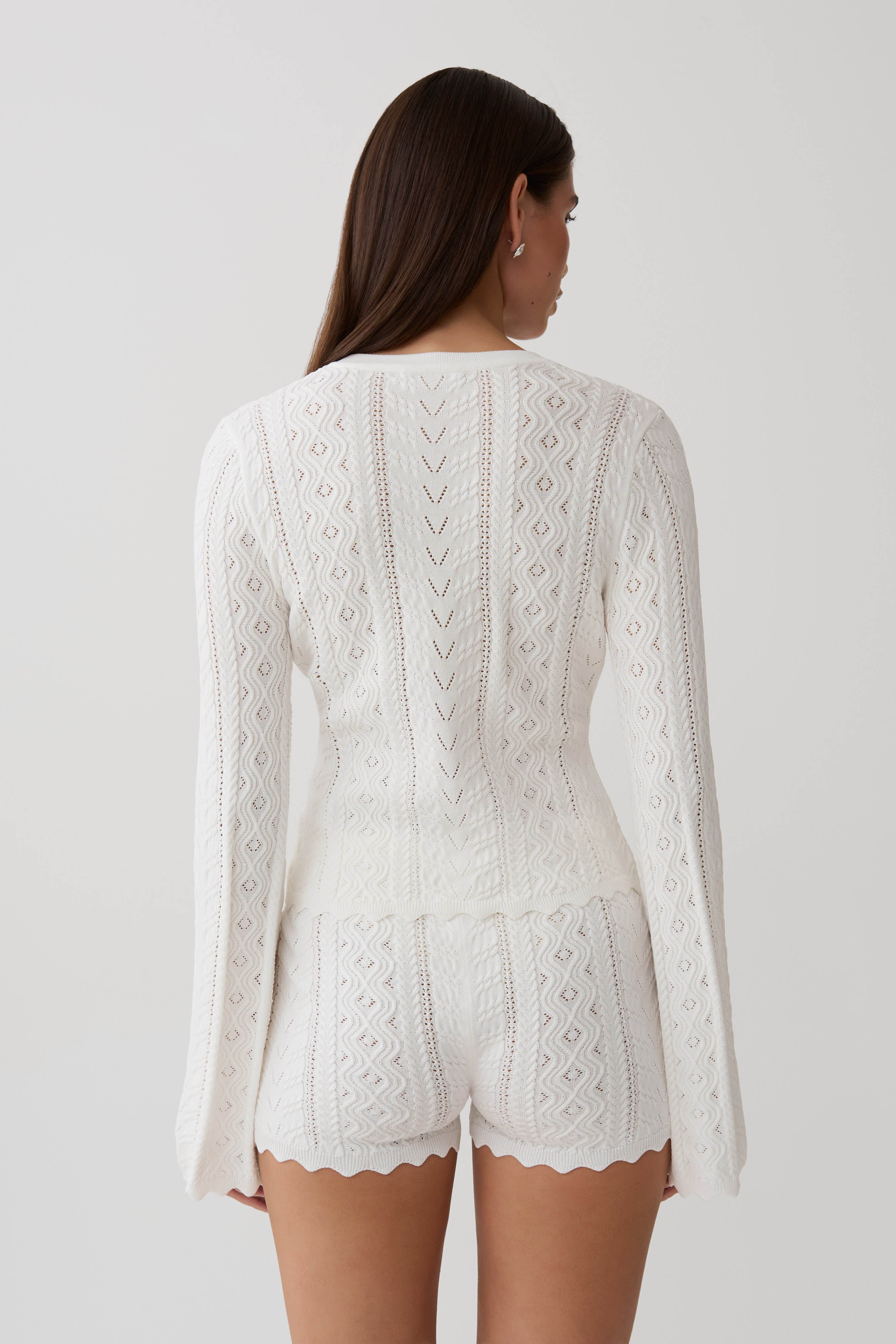 Darlene Pointelle Knit Long Sleeve Top in White – Chic&Drifts