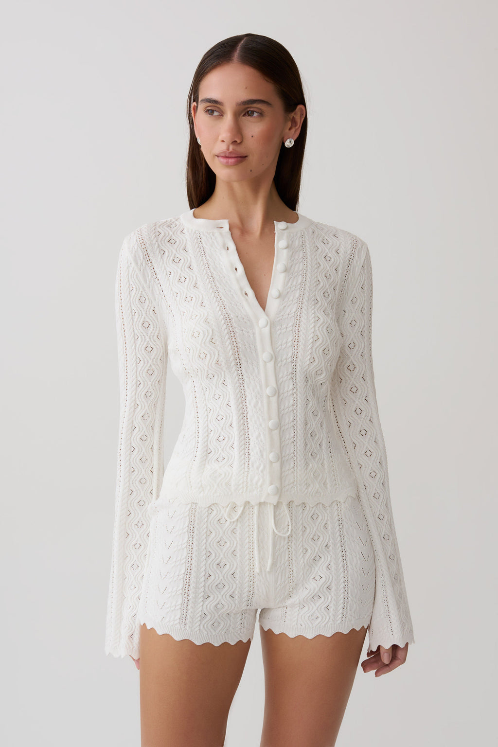 Darlene Pointelle Knit Long Sleeve Top in White – Chic&Drifts