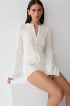 Darlene Pointelle Knit Long Sleeve Top in White – Chic&Drifts