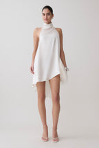Sydney Asymmetrical Satin Halter Mini Dress in Ivory – Chic&Drifts