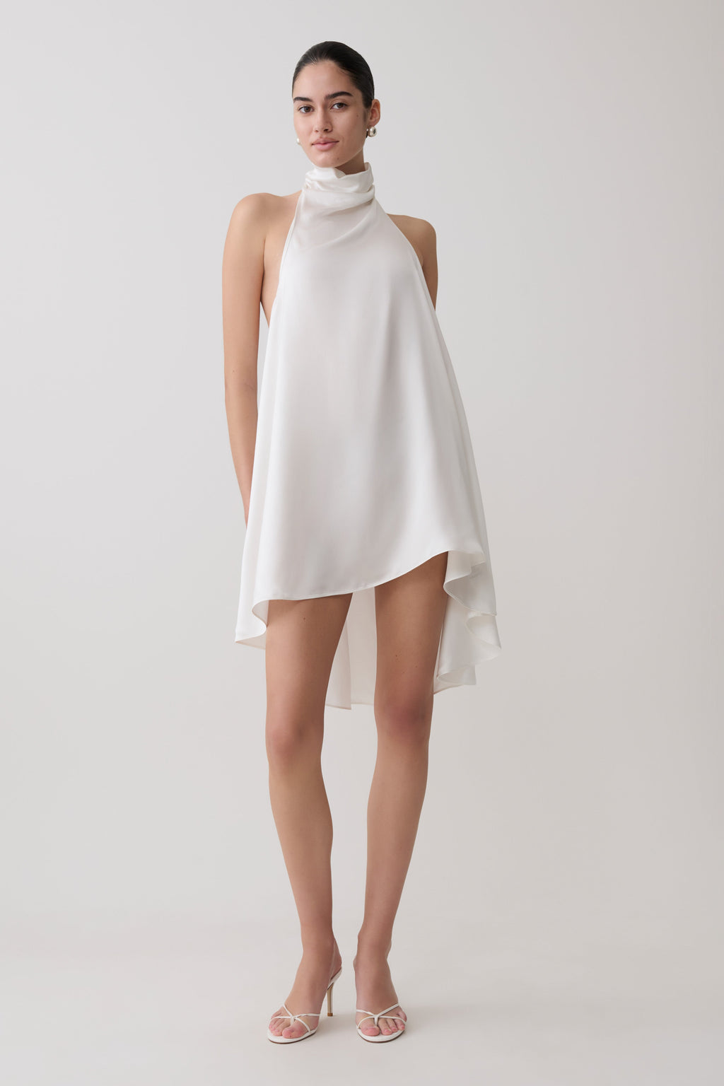 Sydney Asymmetrical Satin Halter Mini Dress in Ivory – Chic&Drifts