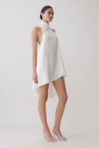 Sydney Asymmetrical Satin Halter Mini Dress in Ivory – Chic&Drifts