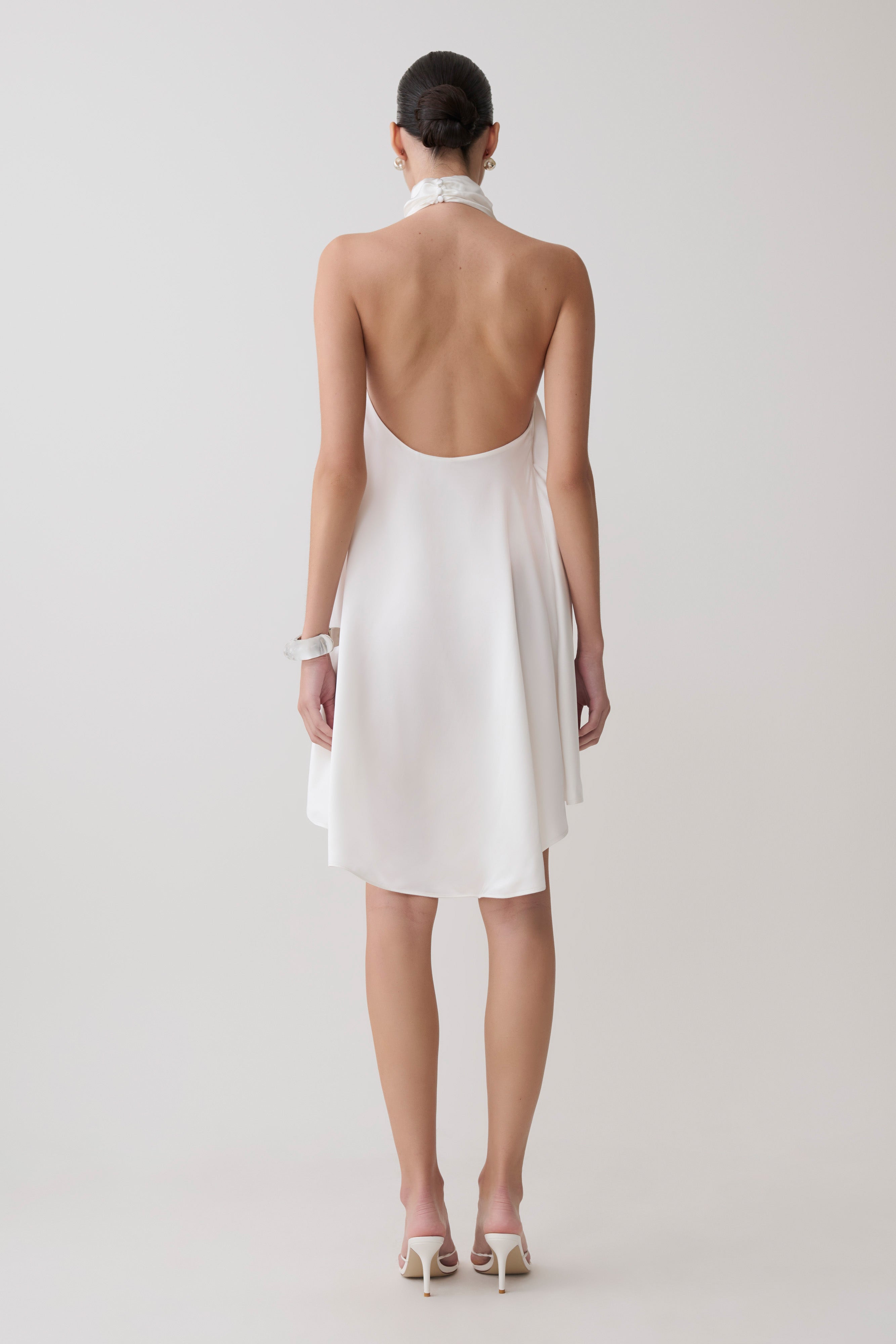 Sydney Asymmetrical Satin Halter Mini Dress