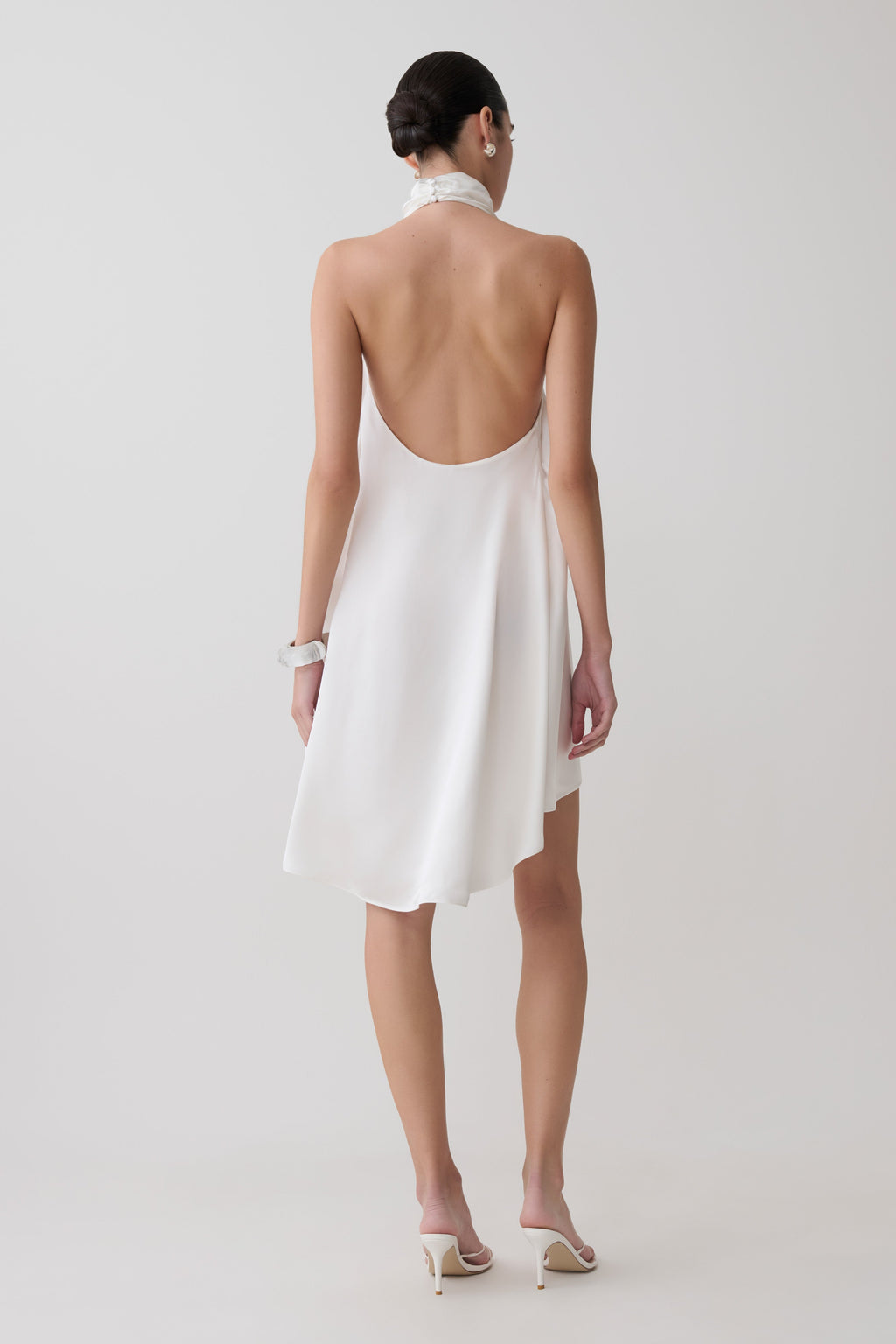 Sydney Asymmetrical Satin Halter Mini Dress in Ivory – Chic&Drifts